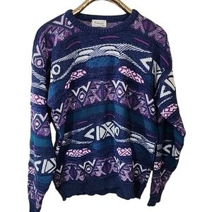 PROTÉGÉ Unisex Vintage Grandpa Chunky Knit Sweater Size Large Blue Purple